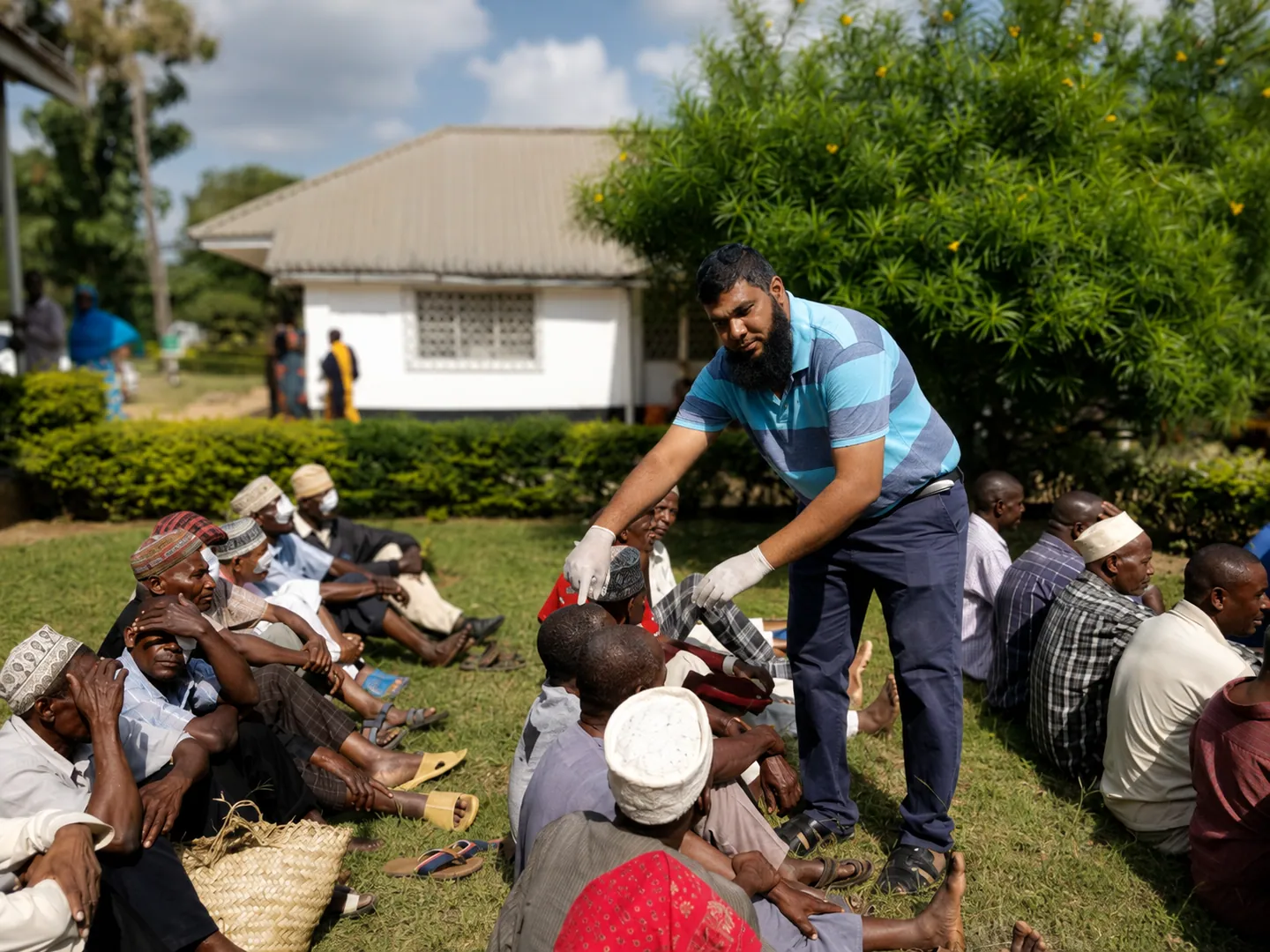 Optomed team member providing care to a patient during community outreach
