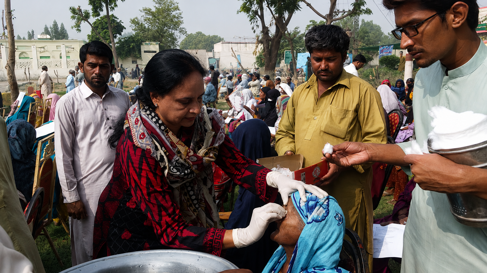 Optomed care team providing support during a community outreach programme
